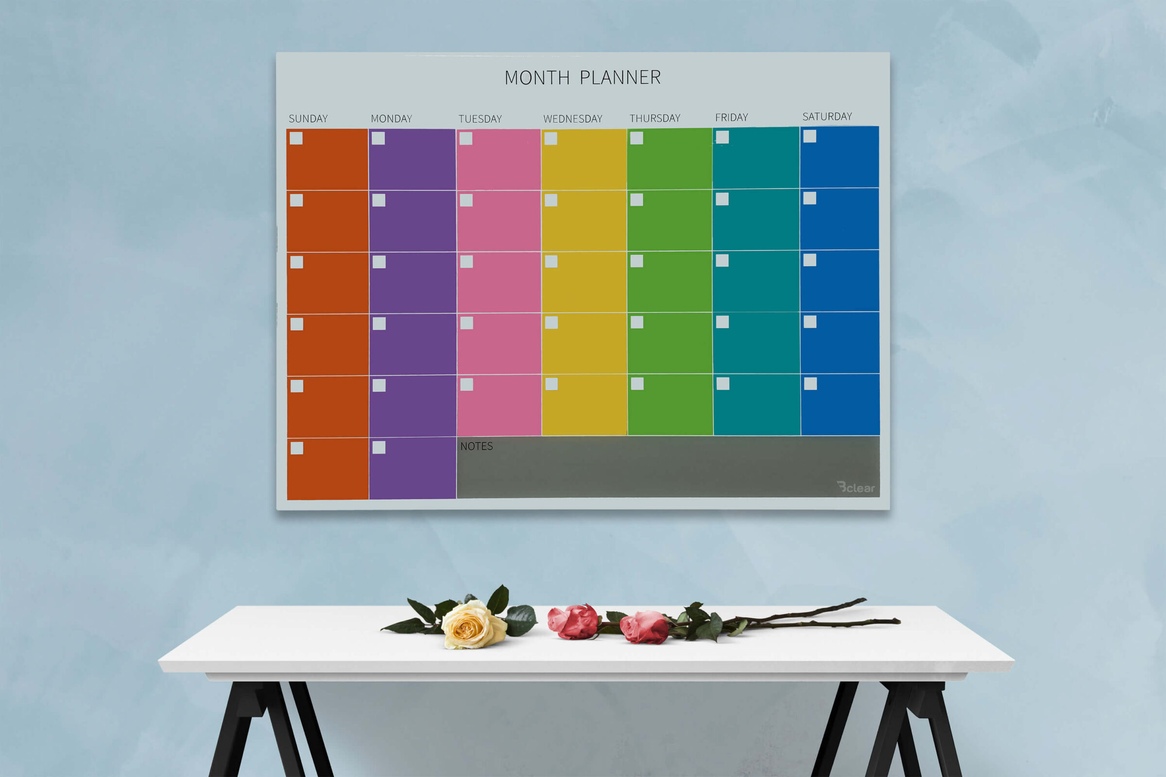 לוח תכנון חודשי מחיק זכוכית צבעוני Bclear