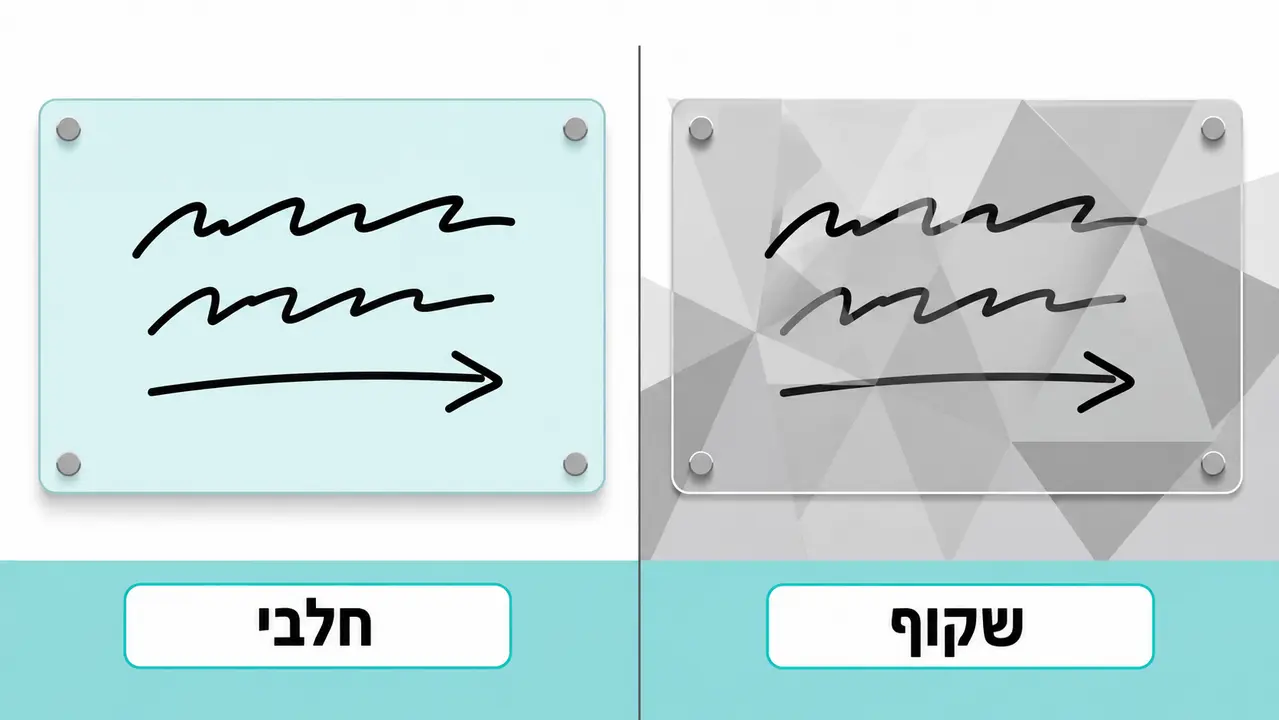 לוח זכוכית חלבי מול שקוף