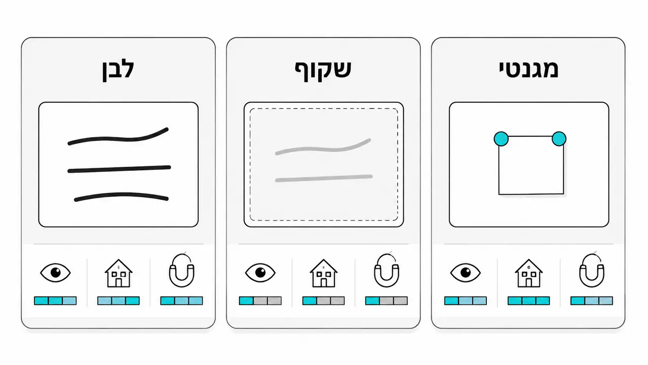 שקוף, לבן או מגנטי: השוואה לפי חדר