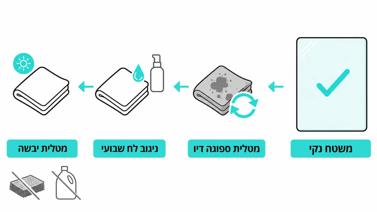 ניקוי בלי מריחות: פחות כוח, יותר תדירות