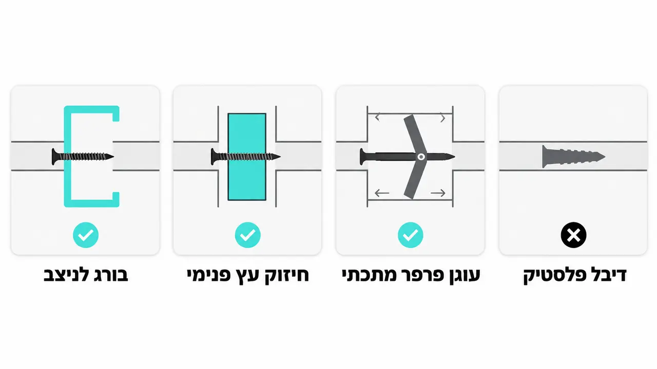 איזה עוגנים ודיבלים מתאימים ללוח זכוכית מחיק על גבס?