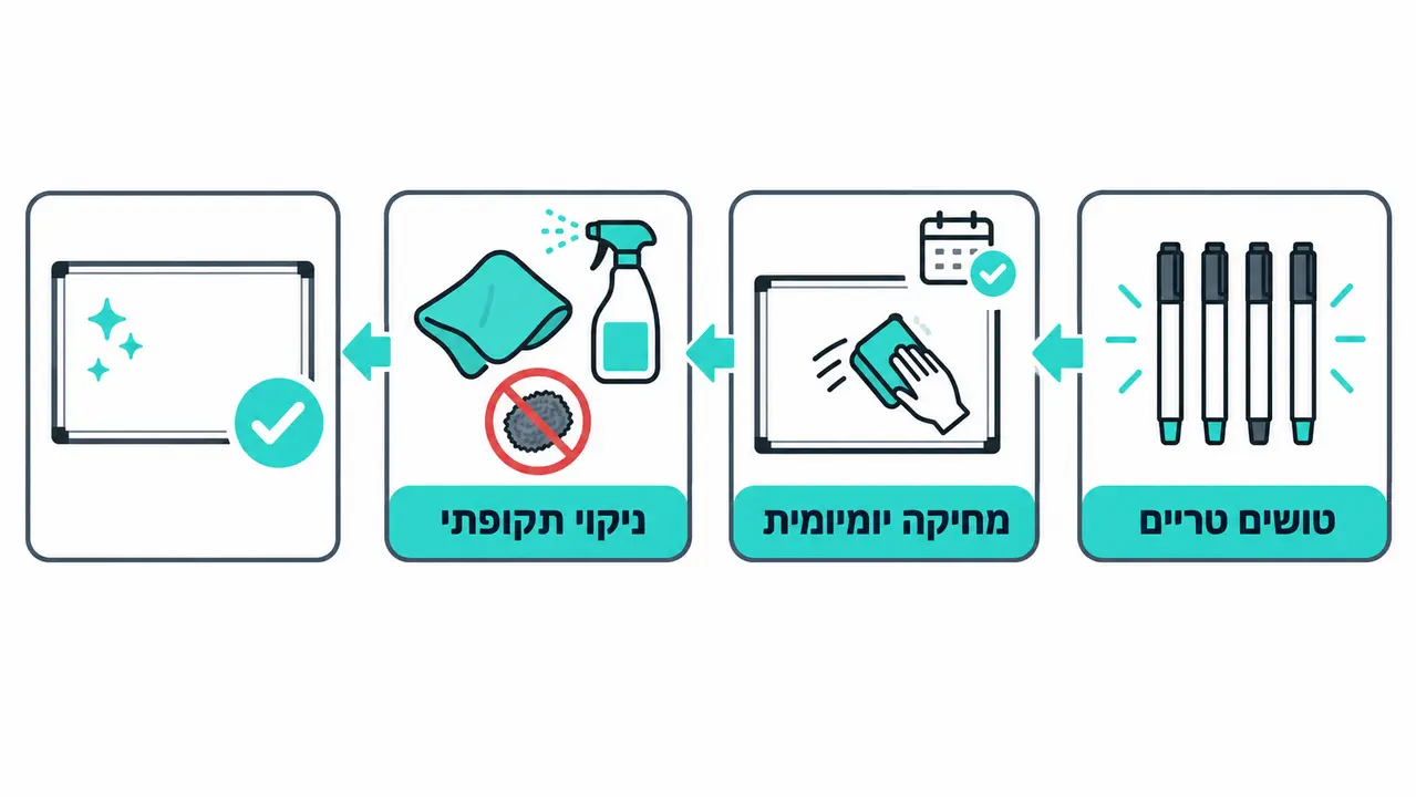 איך מנקים לוח מחיק גדול כדי שלא יישארו כתמים ו"צללים"?