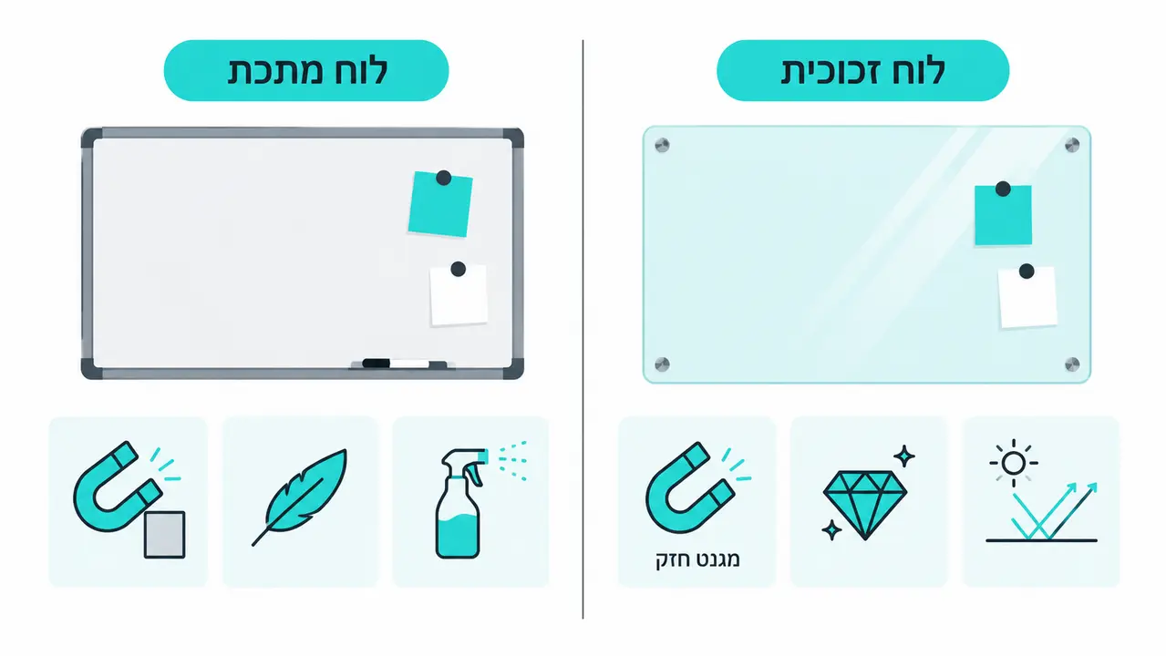 במה שונה לוח מחיק מתכתי מלוח זכוכית מגנטי בבית הספר?