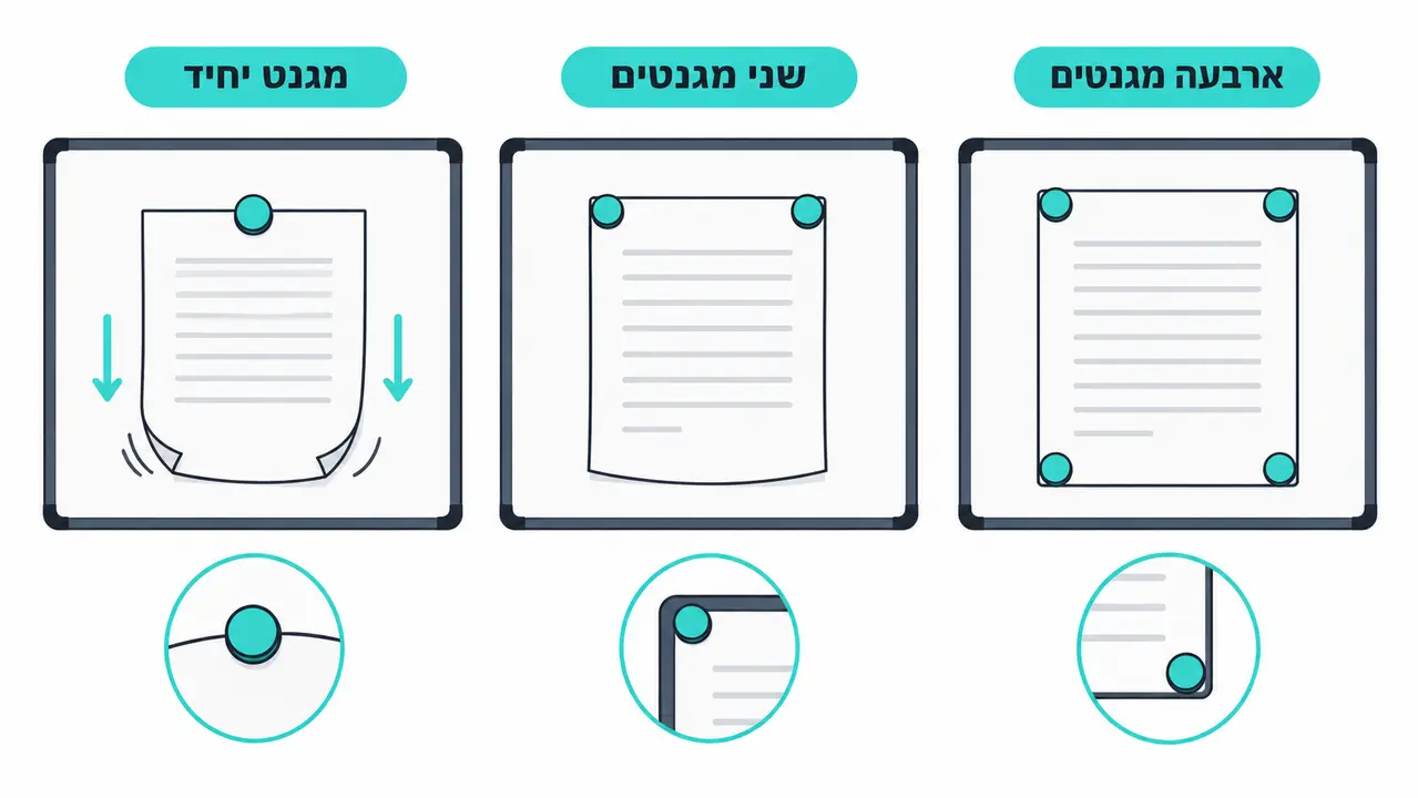 כמה מגנטים צריך לשים כדי לקבל אחיזה טובה בלי "להילחם" בלוח?