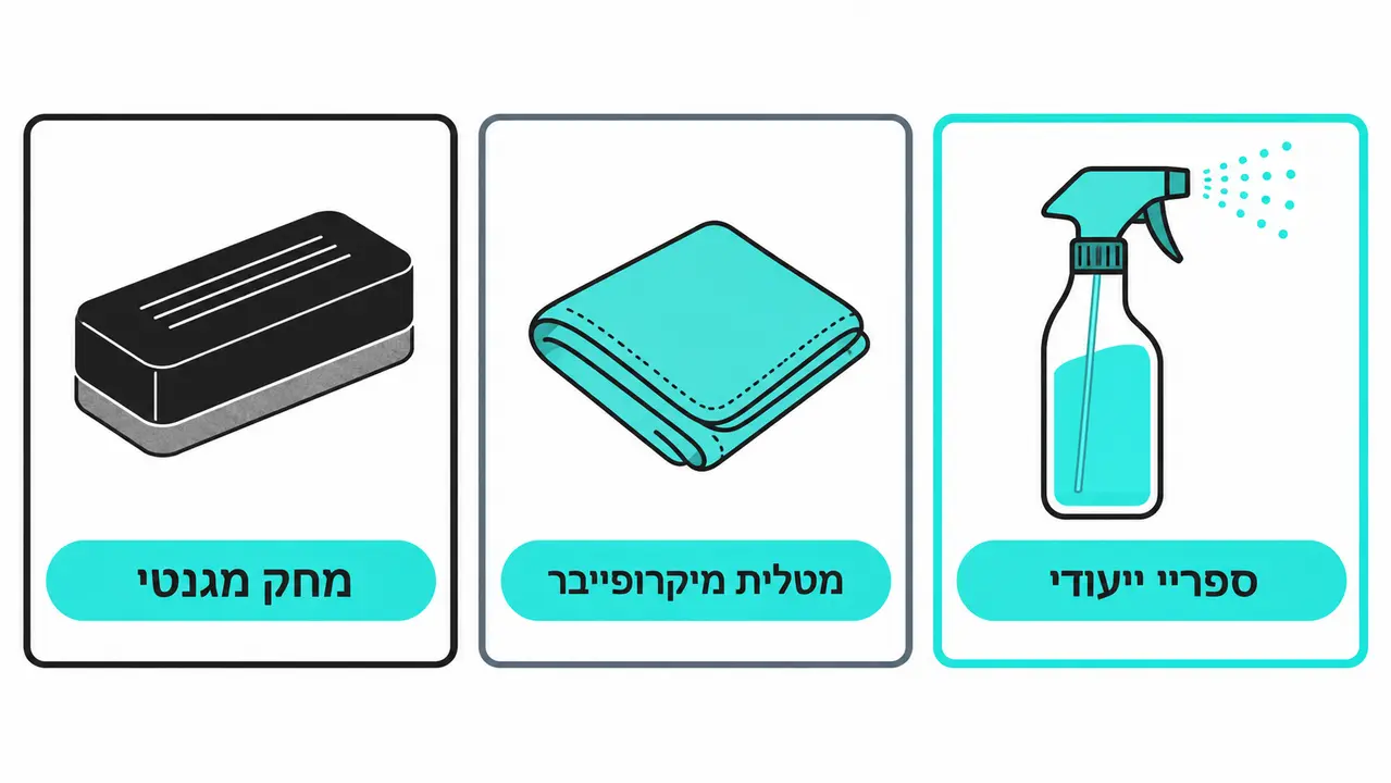 במה כדאי להשתמש לניקוי (מטלית, מחק, ספריי) ומה עובד הכי טוב?